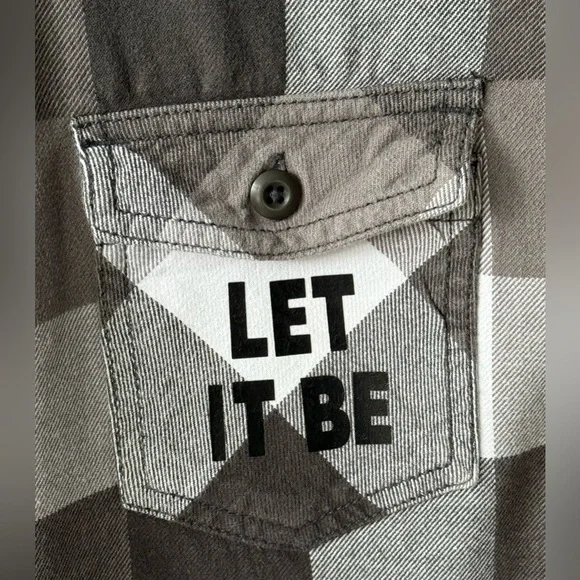 Upcycled The Beatles Vintage Graphic Tee On VANS lightweight flannel shirt Sz M - Picture 5 of 6